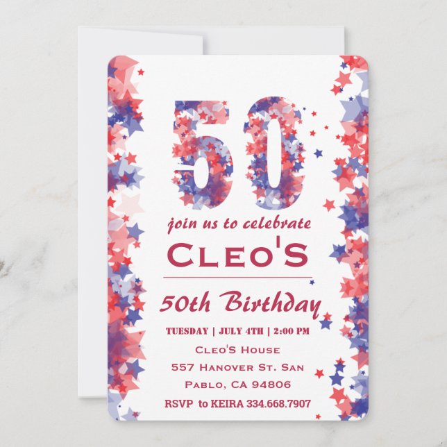 4th Of July 50th Birthday Party Invitation (Front)