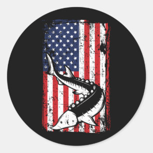 4th Of July Aamerican Flag Sturgeon Fishing Dad Classic Round Sticker