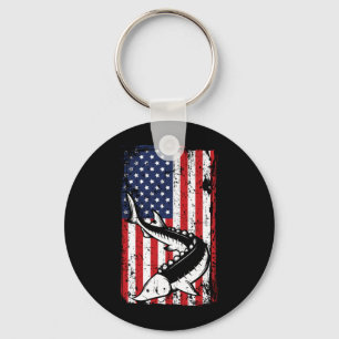 4th Of July Aamerican Flag Sturgeon Fishing Dad Key Ring