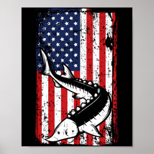 4th Of July Aamerican Flag Sturgeon Fishing Dad Poster