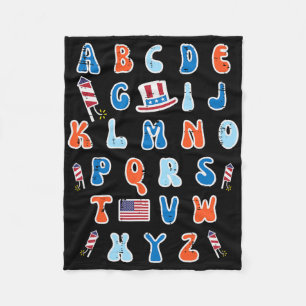 4th Of July Abc Alphabet Patriotic Preschool Teach Fleece Blanket