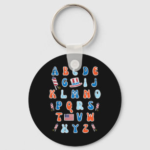 4th Of July Abc Alphabet Patriotic Preschool Teach Key Ring