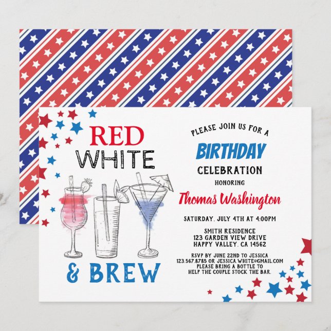 4th of July Adult Birthday Party Invitation (Front/Back)