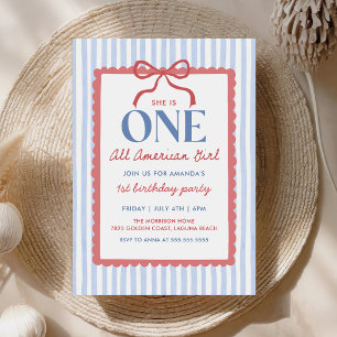 4th of July All American Bow Girl Birthday Invitation