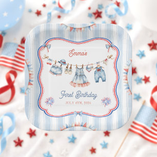 4th of July All American Girl 1st Birthday Paper Plate