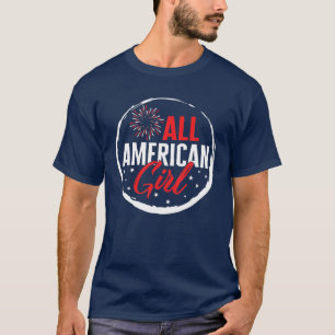 4Th Of July All American Girl Firework USA Flag In T-Shirt