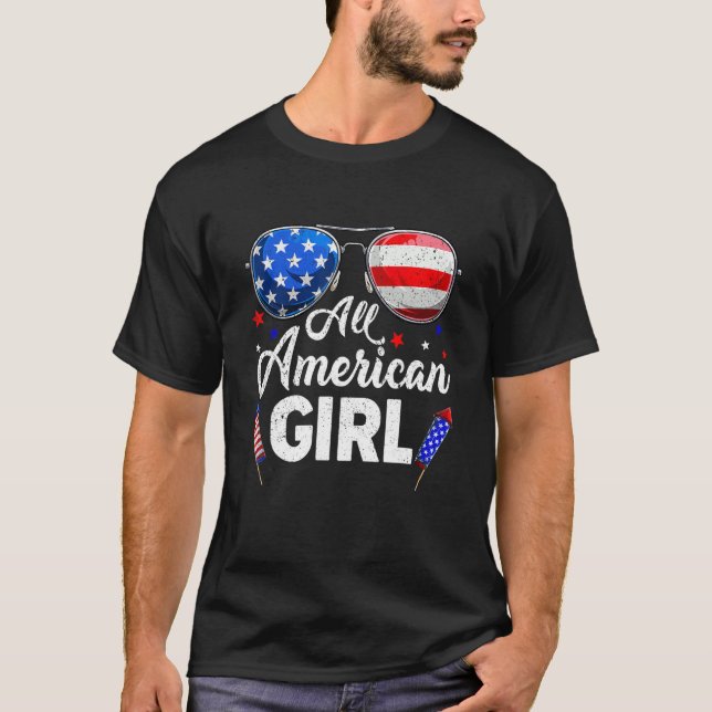 4th Of July All American Girls Kids Us Flag Sungla T-Shirt (Front)