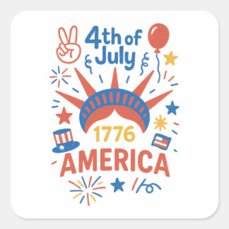 4th of July America 1776 Statue of Liberty Square Sticker