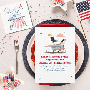 4th of July America 250th Eagle Jet Fighter Plane Invitation