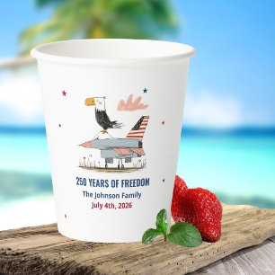 4th of July America 250th Eagle Jet Fighter Plane Paper Cups