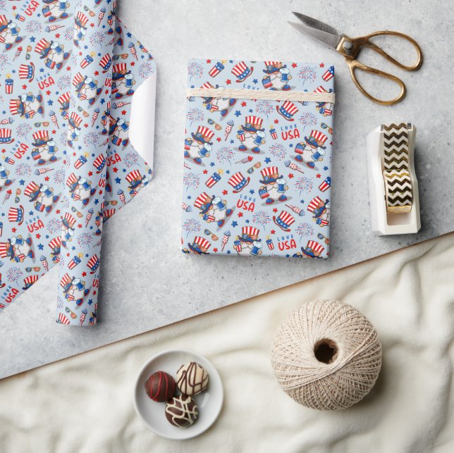 4th of July America Independence With Gnome Celebr Wrapping Paper (Crafts)