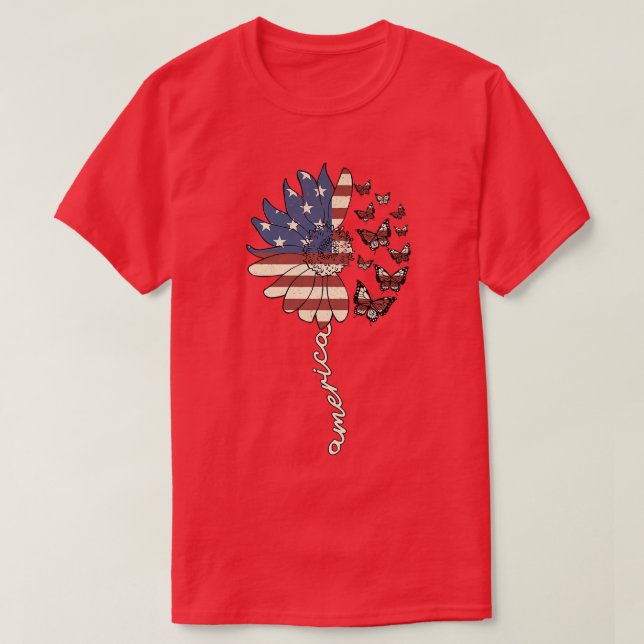 4th Of July America Sunflower US Patriotic America T-Shirt (Design Front)