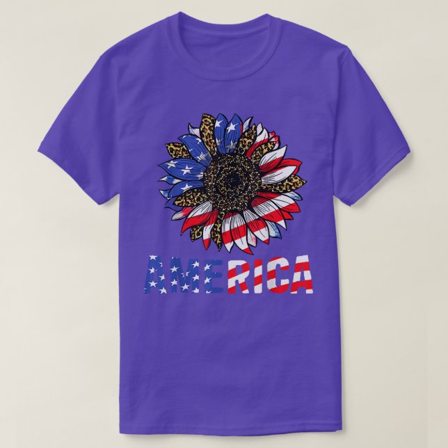 4th Of July America Sunflower US Patriotic America T-Shirt (Design Front)