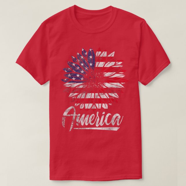 4th Of July America Sunflower US Patriotic America T-Shirt (Design Front)