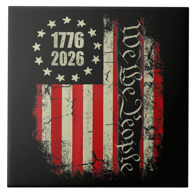 4th of July America US Flag Patriotic Tile (Front)