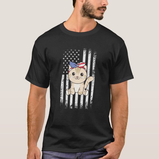 4th Of July American Cat For Kids Cute Usa Cat  14 T-Shirt (Front)