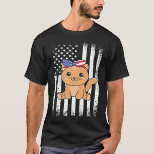 4th Of July American Cat For Kids Cute Usa Cat 14 T-Shirt
