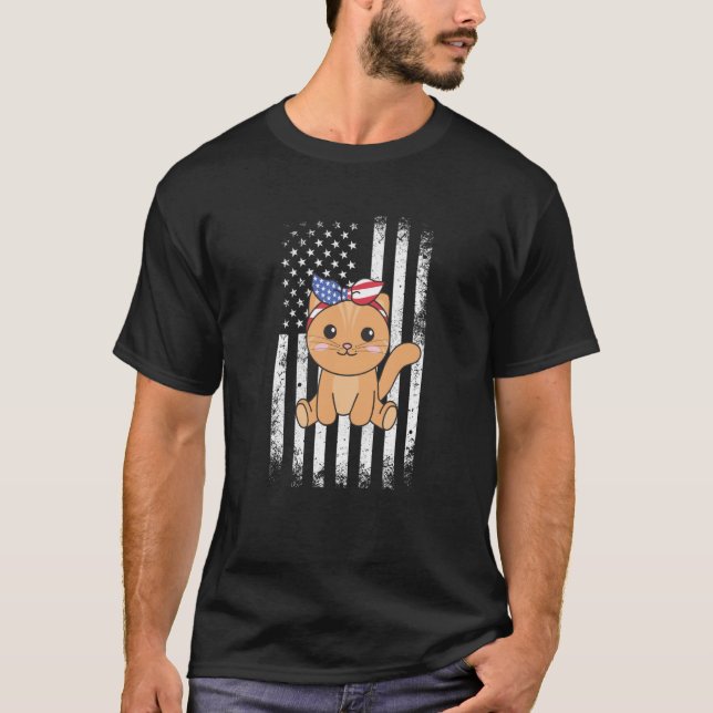 4th Of July American Cat For Kids Cute Usa Cat  15 T-Shirt (Front)