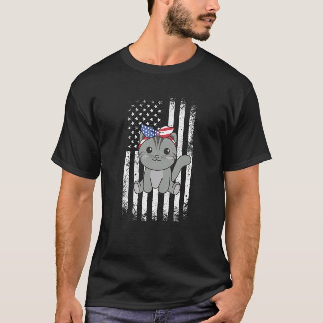 4th Of July American Cat For Kids Cute Usa Cat  19 T-Shirt (Front)