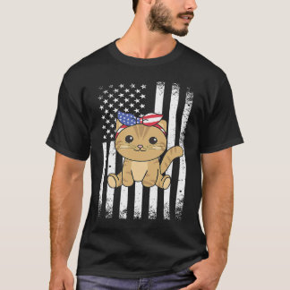 4th Of July American Cat For Kids Cute Usa Cat  21 T-Shirt