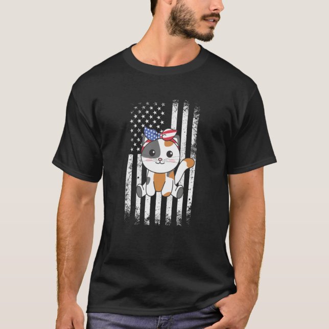 4th Of July American Cat For Kids Cute Usa Cat  21 T-Shirt (Front)