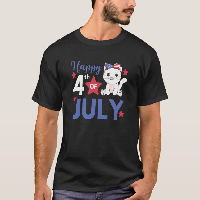 4th Of July American Cat For Kids Cute Usa Cat T-Shirt (Front)