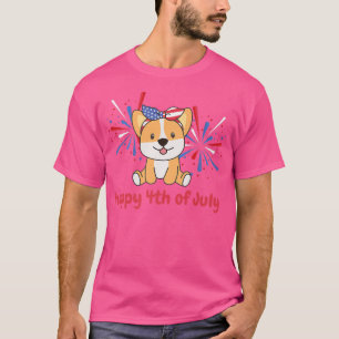 4th Of July American Corgi For Kids Usa Fireworks T-Shirt