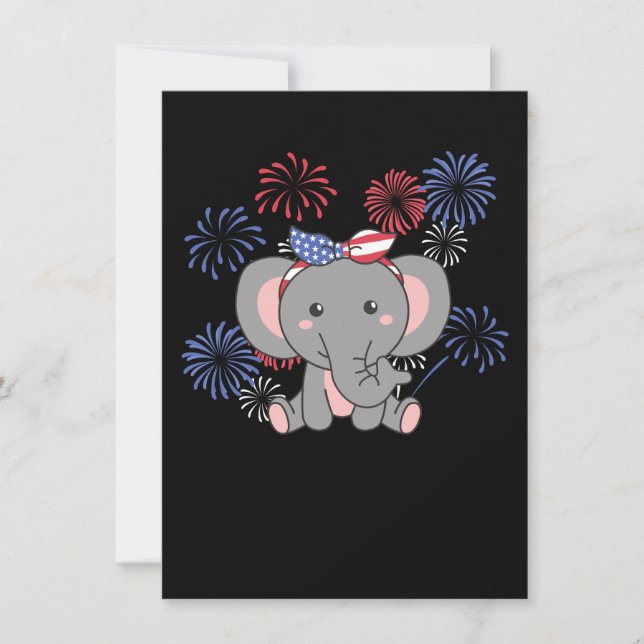 4th Of July American Elephant Kids Usa Fireworks H Holiday Card (Front)