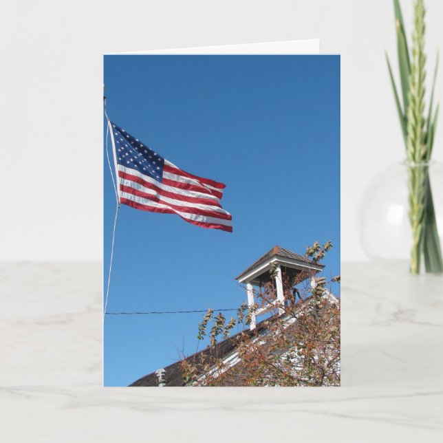 4th of July, American Flag and One Room School Card (Front)