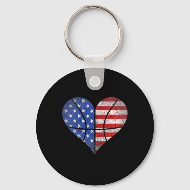 4th Of July American Flag Basketball Heart USA Wom Key Ring (Front)