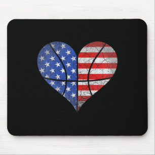 4th Of July American Flag Basketball Heart USA Wom Mouse Mat