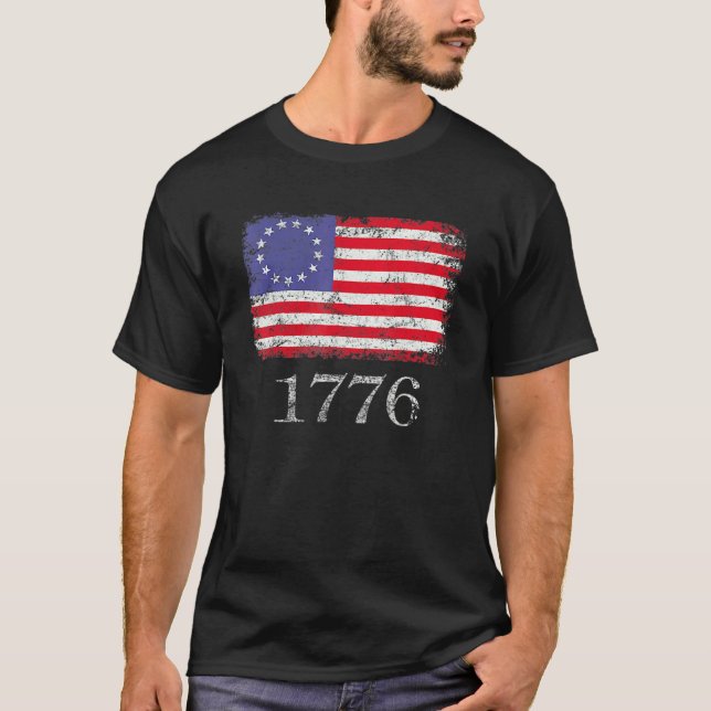 4th Of July American Flag Betsy Ross 1776 Men Wome T-Shirt (Front)
