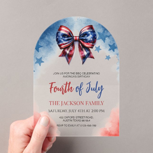 4th of July American Flag Bow Arch Acrylic Invitations (Insitu (Handheld))