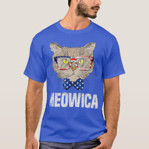 4th of July American Flag Cat MEOWICA Red White T-Shirt