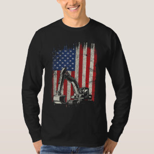 4th Of July American Flag Construction Backhoe Exc T-Shirt