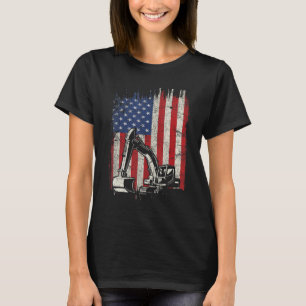 4th Of July American Flag Construction Backhoe Exc T-Shirt