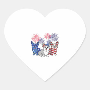 4th Of July American Flag Corgi Patriotic Dog Heart Sticker