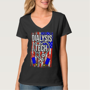 4th Of July American Flag Dialysis Tech Stethoscop T-Shirt