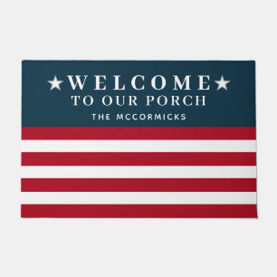 4th of July American Flag Family Personalised  Doormat
