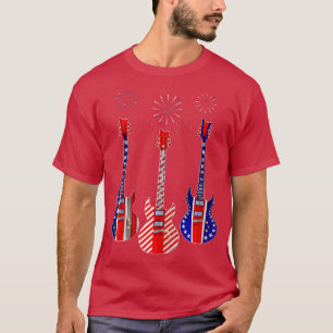 4th Of July American Flag Guitar Fireworks Men Wom T-Shirt