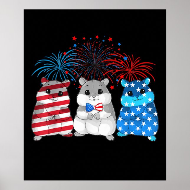4th Of July American Flag Happy Guinea Pig Poster (Front)