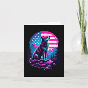 4th Of July American Flag Howling Wolf Under Usa M Card