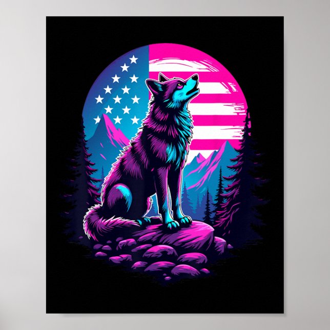 4th Of July American Flag Howling Wolf Under Usa M Poster (Front)
