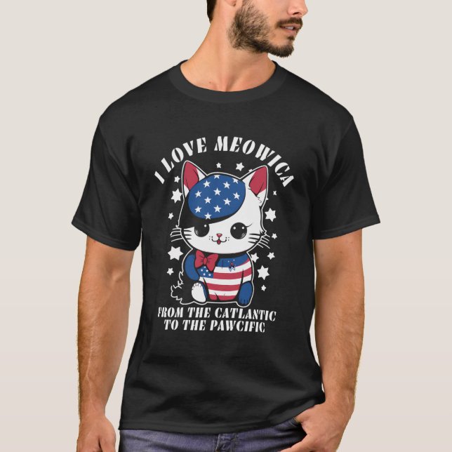 4Th Of July American Flag I Love Meowica Cat Women T-Shirt (Front)