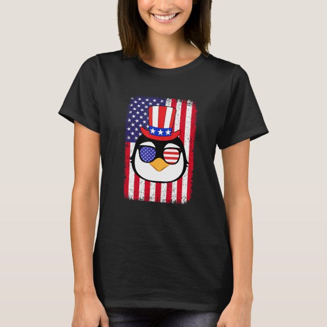 4th Of July American Flag Patriotic Penguin Sungla T-Shirt (Front)