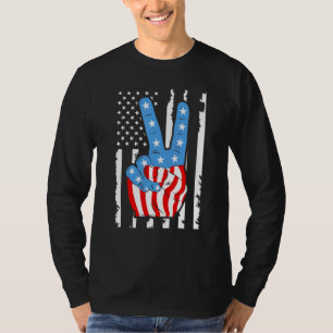 4th Of July American Flag Peace Sign Hand Patrioti T-Shirt