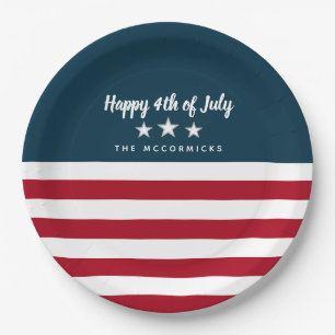 4th of July American Flag Personalised Party Paper Plate