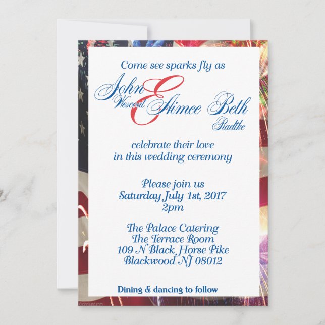4th of July American flag red white & blue Invitation (Front)
