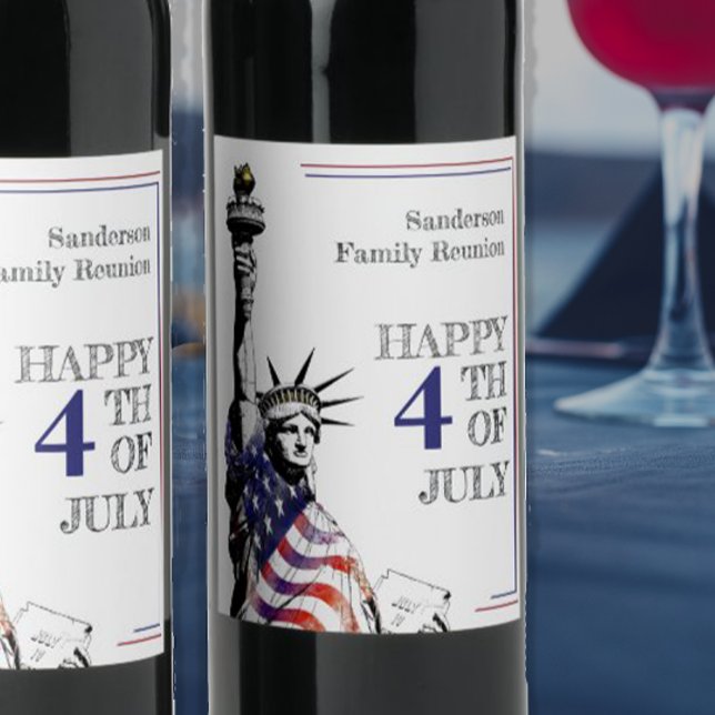 4th of July American Flag Statue of Liberty   Wine Label (Creator Uploaded)