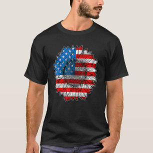 4th Of July American Flag Sunflower Patriotic Men  T-Shirt